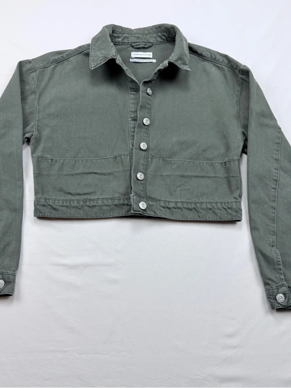 Urban Outfitters Olive Cropped Button-Front Jean Jacket